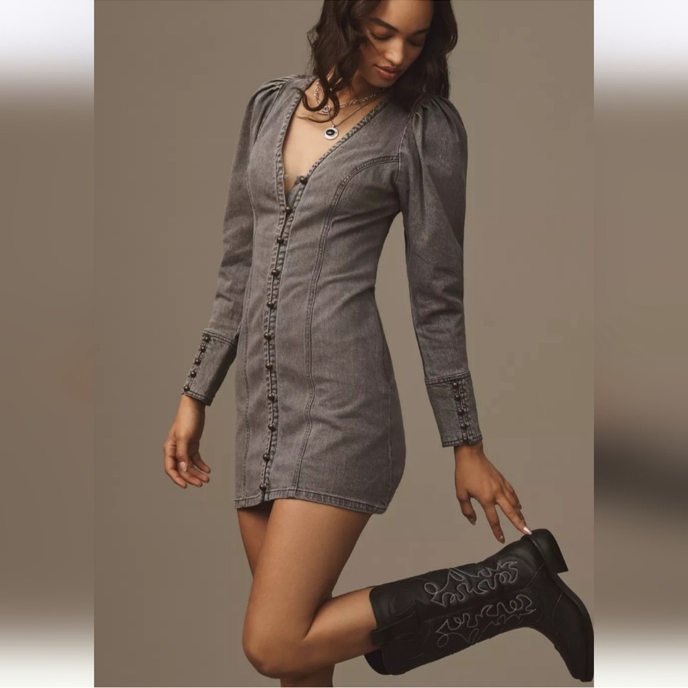 Anthropologie Pilcro Gray Long Sleeve Denim Dress